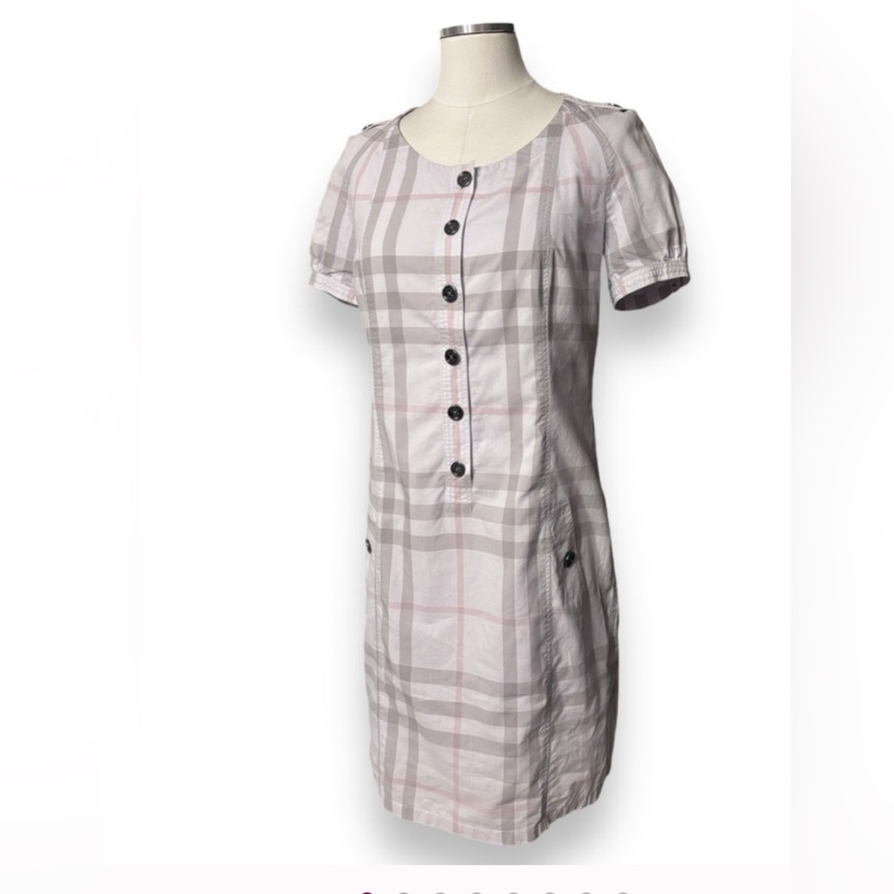 BURBERRY BRIT Lavender Pink Pastel Plaid Cotton Scoop Neck Shirt Dress - Picture 8 of 8